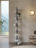 Vertical steel floating ledge stand with staggered shelves for books and plants