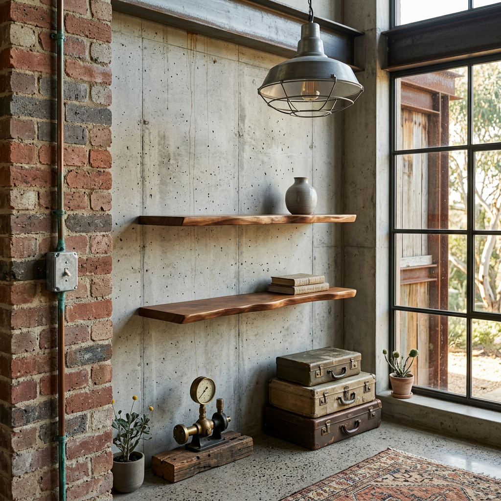 Brown hardwood wall shelf with a naturally shaped live edge