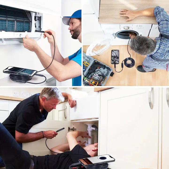 Black USB borescope camera with flexible inspection cable and connector