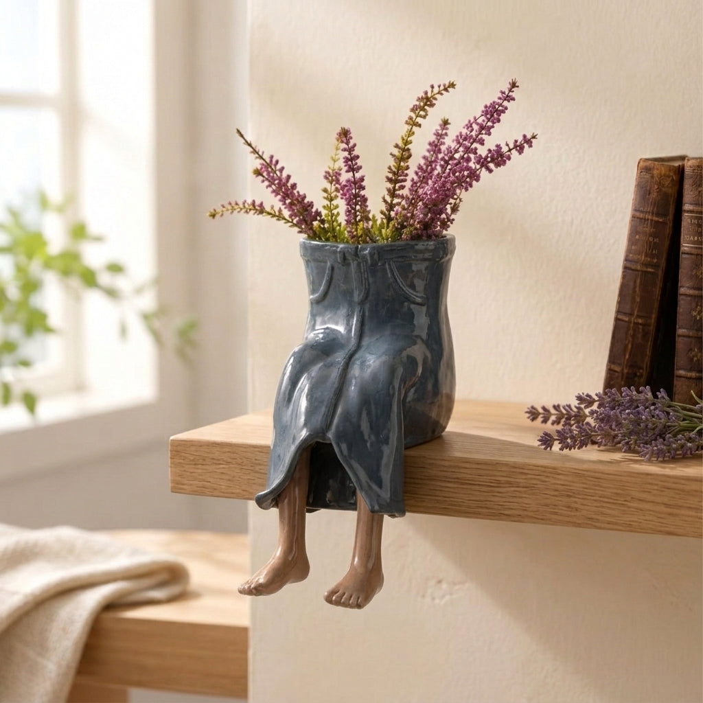 Decorative boot-shaped garden planter with sculpted legs