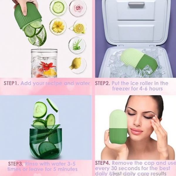 Reusable silicone cooling facial massager with rounded applicator head