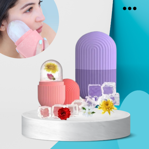 Reusable silicone cooling facial massager with rounded applicator head