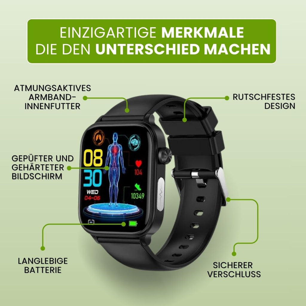 Smartwatch with rectangular digital display and adjustable watch strap