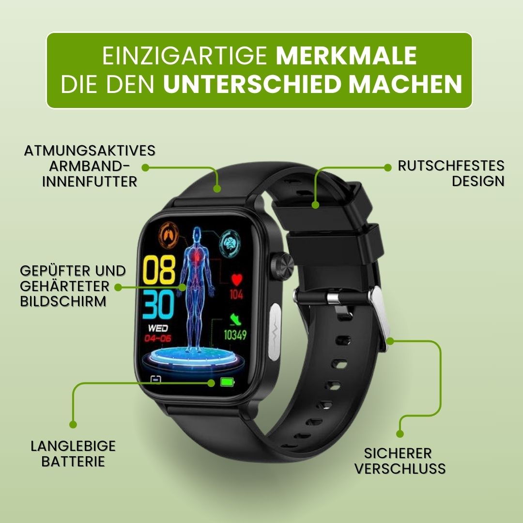 Smartwatch with rectangular digital display and adjustable watch strap