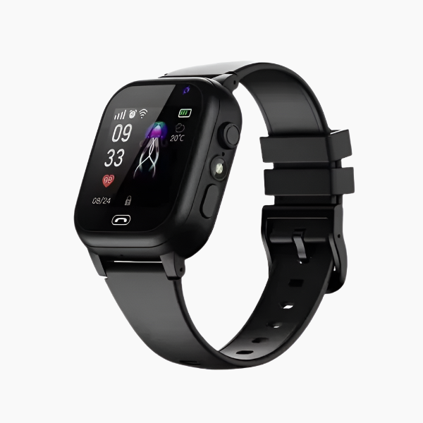 Kids GPS smartwatch with digital display, wrist strap and side buttons
