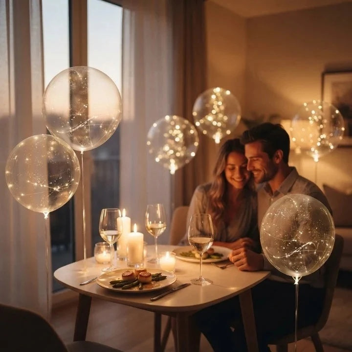 Clear balloon-style party lights with warm white light points