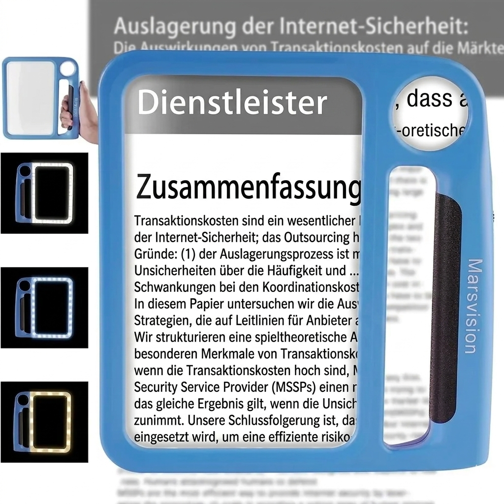 Handheld LED magnifying glass with rectangular lens and integrated handle