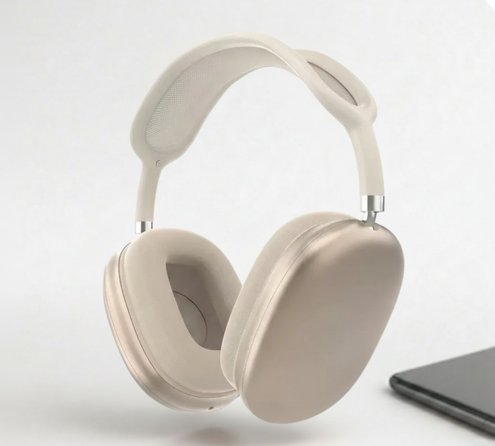 Wireless over-ear headphones with cushioned ear cups and padded headband