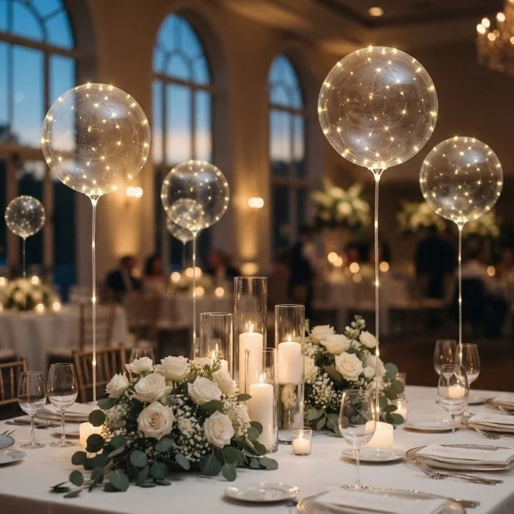 Clear balloon-style party lights with warm white light points