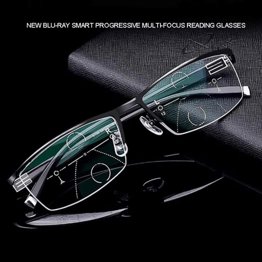 Black rectangular progressive reading glasses with multifocal lenses