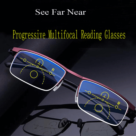 Black rectangular progressive reading glasses with multifocal lenses