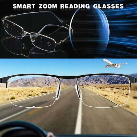 Black rectangular progressive reading glasses with multifocal lenses