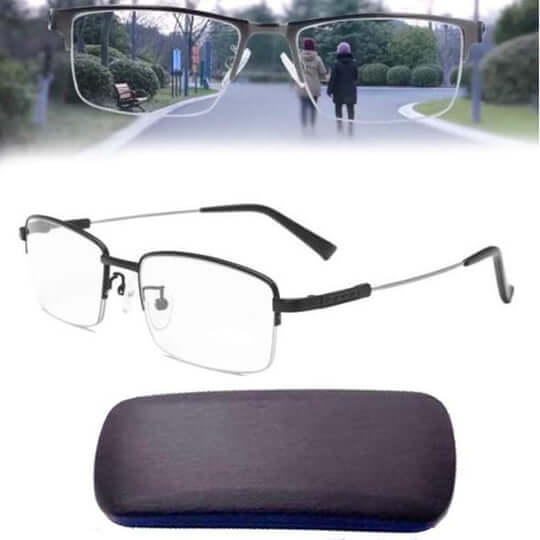 Black rectangular progressive reading glasses with multifocal lenses