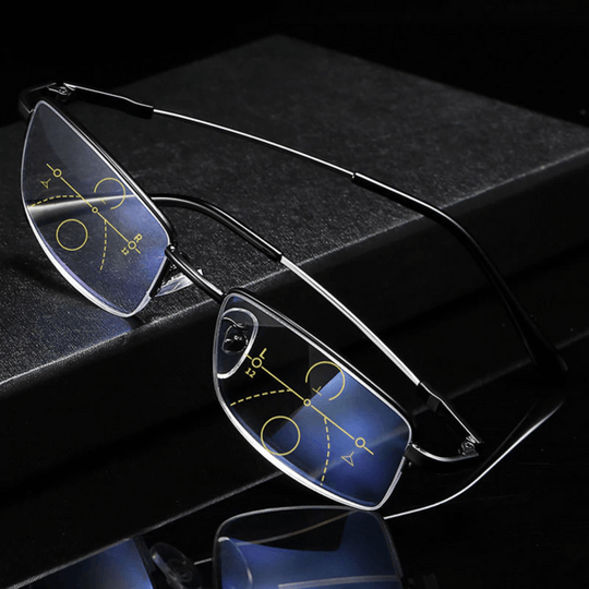 Black rectangular progressive reading glasses with multifocal lenses