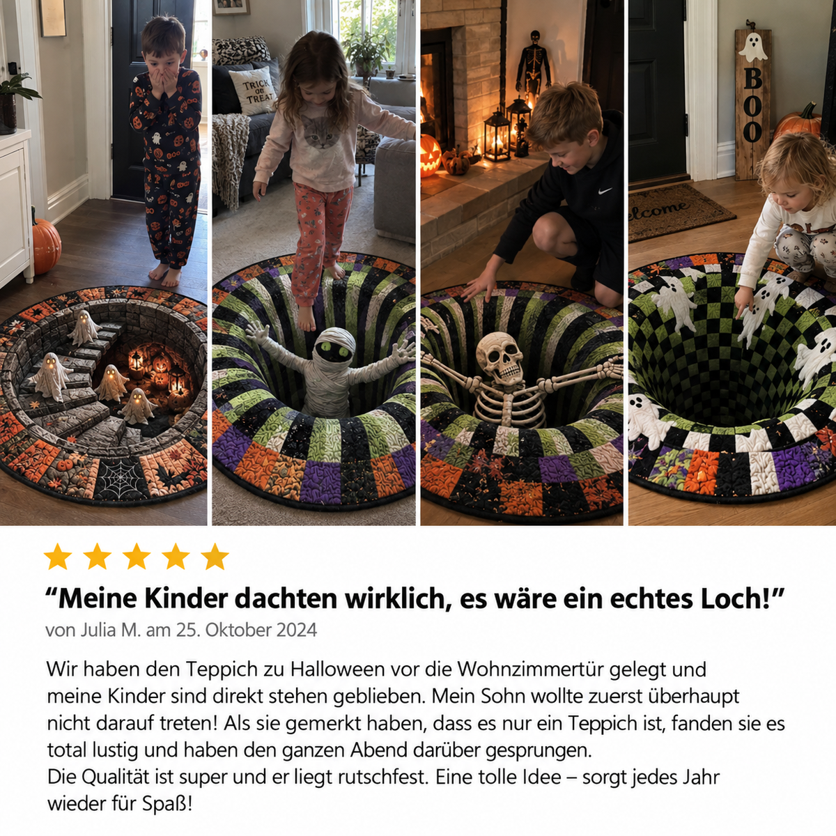 Round Halloween 3D illusion area rug with spooky seasonal designs