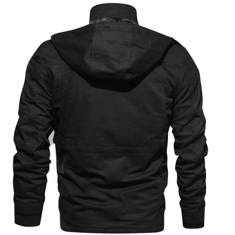 Fleece lined utility parka jacket with multiple pockets and zip front