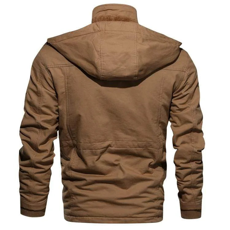 Fleece lined utility parka jacket with multiple pockets and zip front