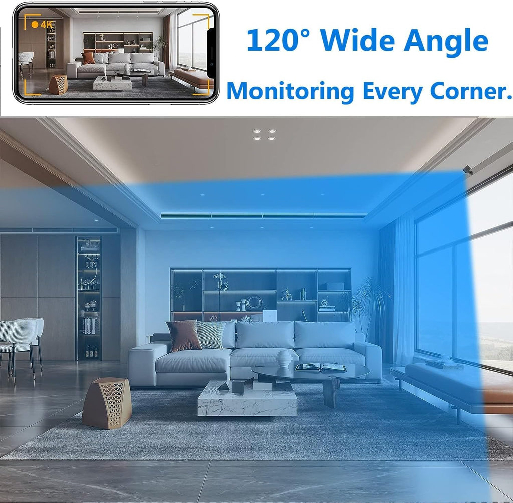 Compact black WiFi security camera with wide-angle lens