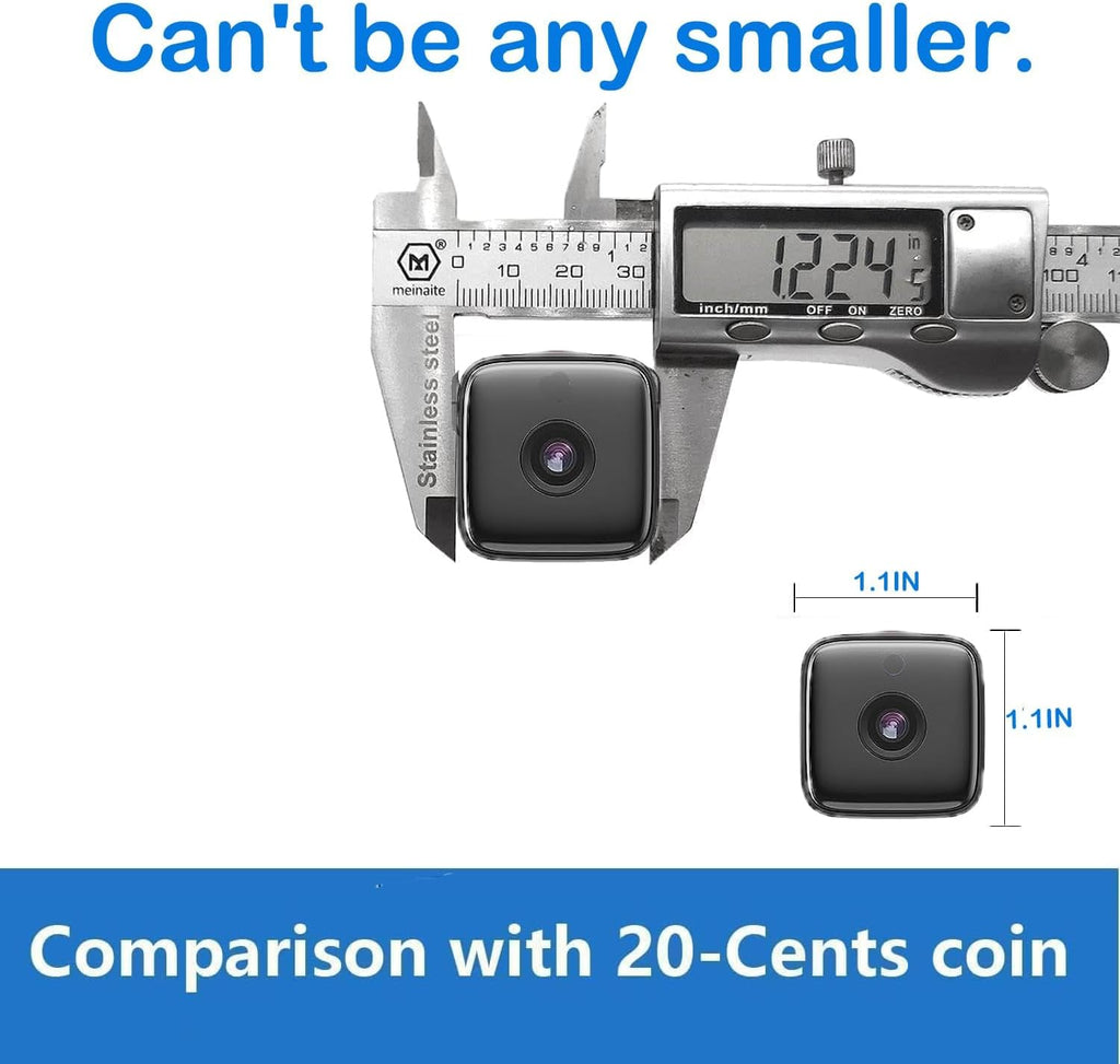 Compact black WiFi security camera with wide-angle lens