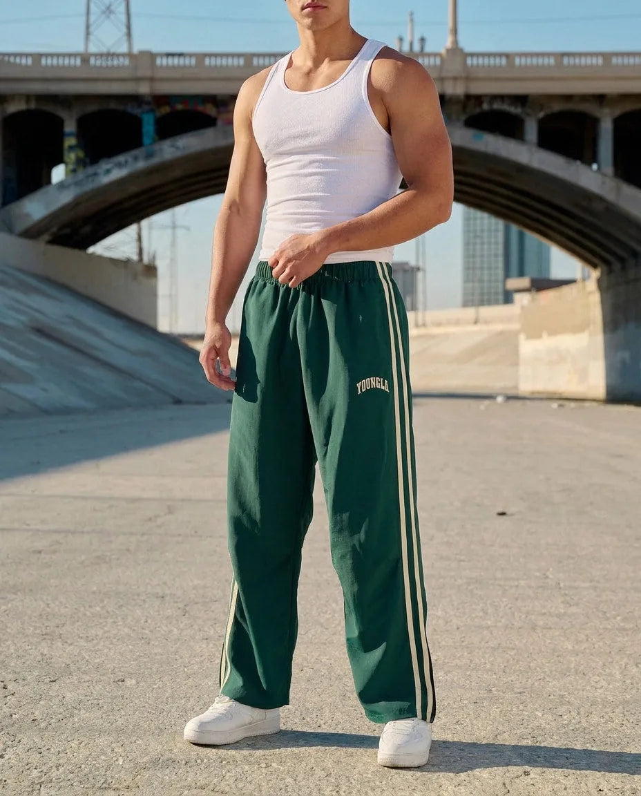 Full-length jogger trousers with elasticated waist and double side stripes