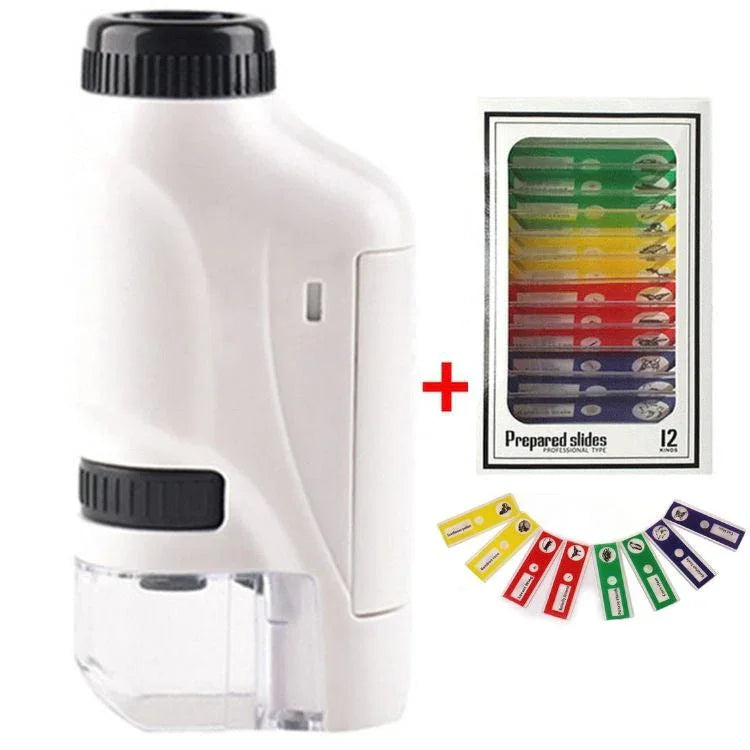 White handheld pocket microscope with clear viewing chamber