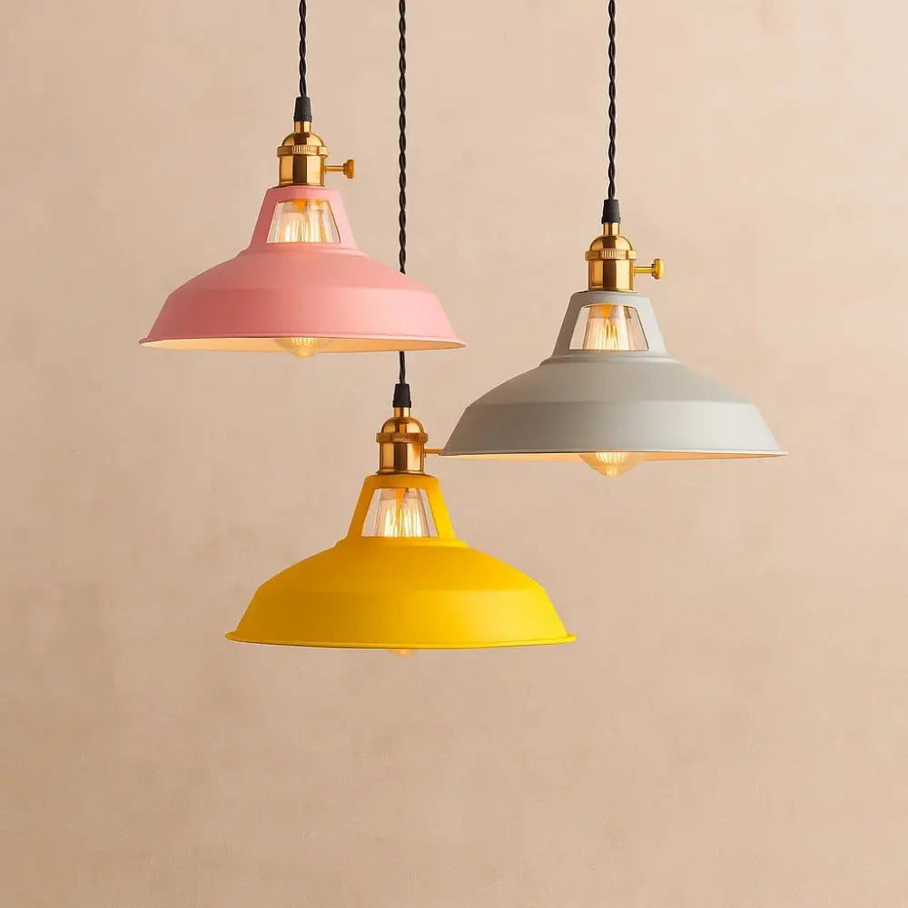 Retro dome pendant ceiling light with hanging cord and round ceiling plate