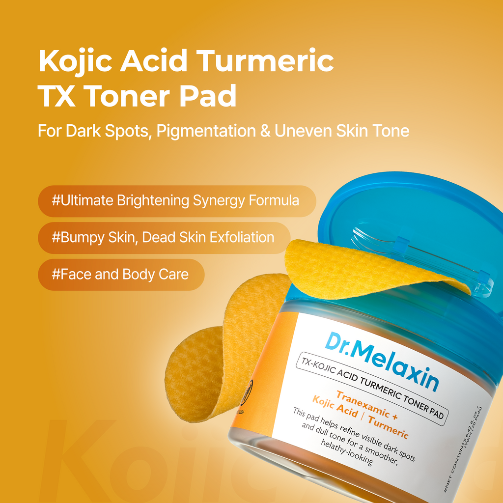 Kojic acid skincare set with soap, spray, toner pads, serum and creams