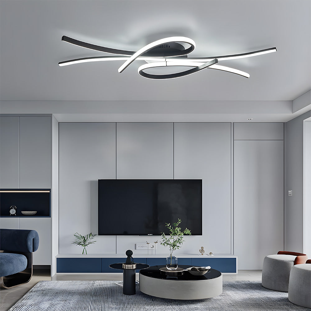 Modern semi flush ceiling light with curved illuminated strips