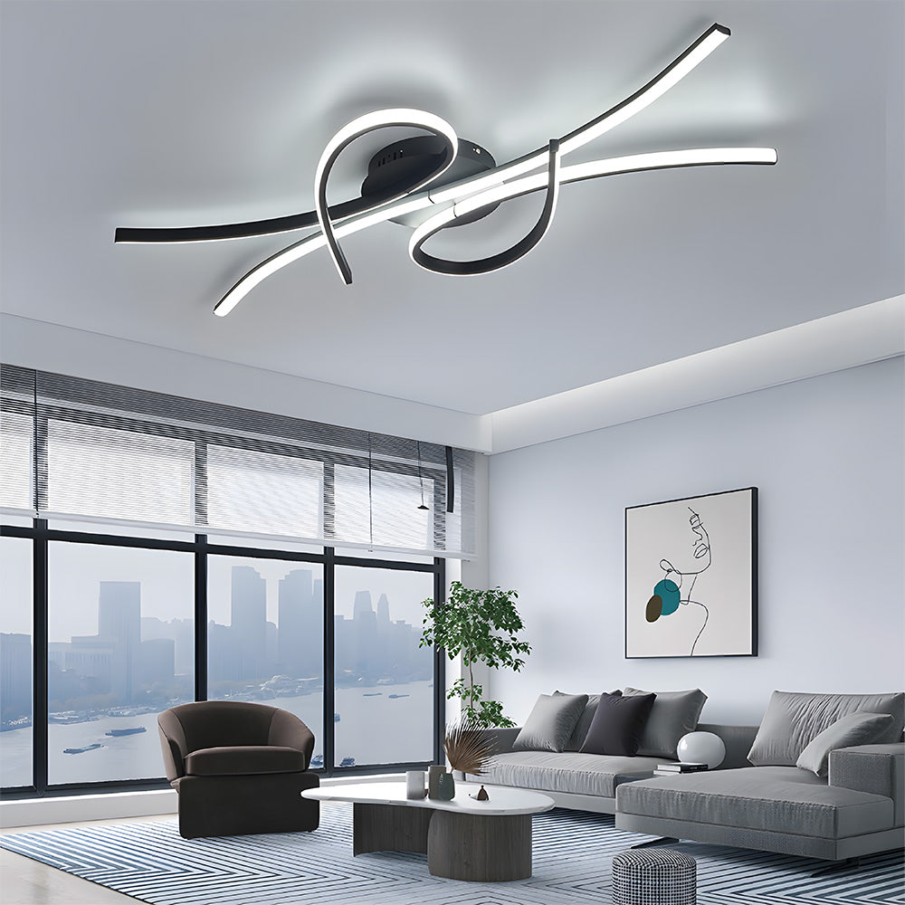 Modern semi flush ceiling light with curved illuminated strips