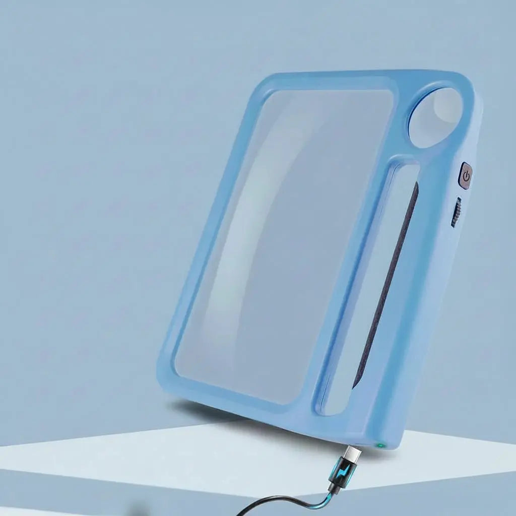 Handheld LED magnifying glass with rectangular lens and integrated handle