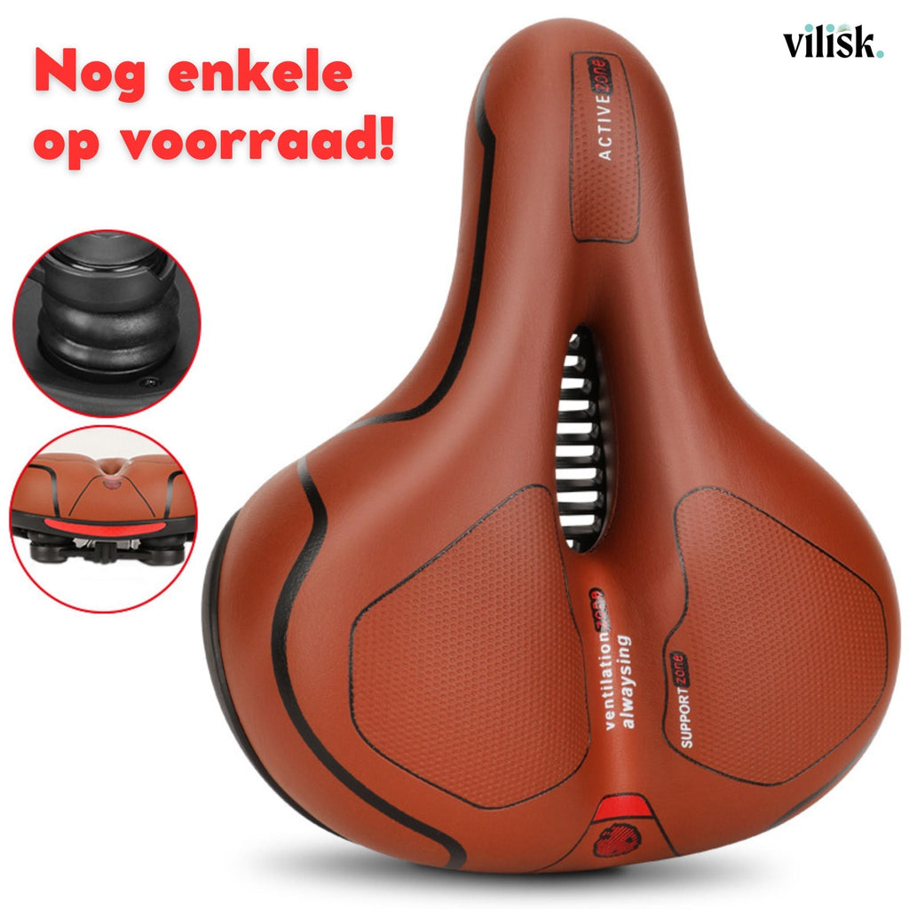 Ergonomic bicycle saddle with textured support panels, ventilation zone and suspension springs