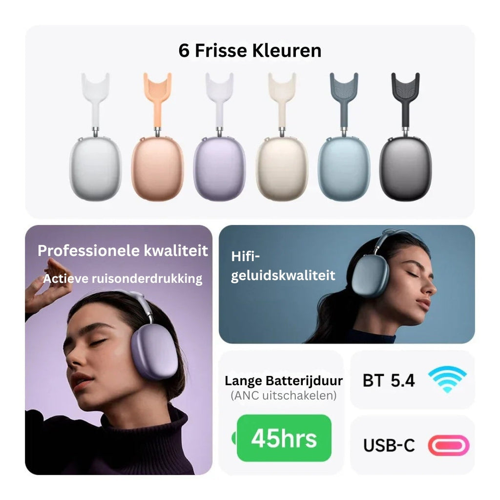 Wireless over-ear ANC headphones with cushioned ear cups