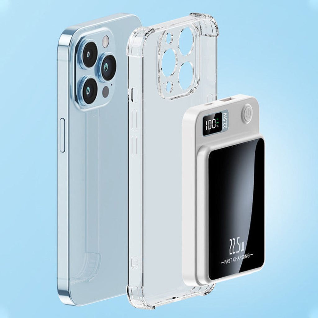 Magnetic wireless power bank with digital battery display and circular charging surface