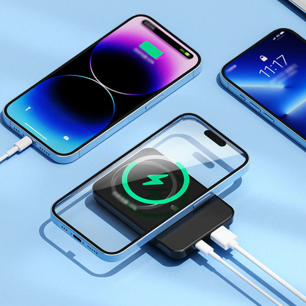 Magnetic wireless power bank with digital battery display and circular charging surface