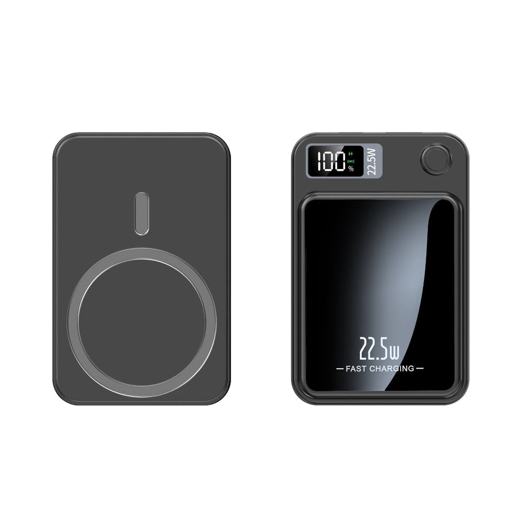 Magnetic wireless power bank with digital battery display and circular charging surface