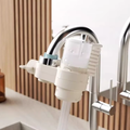 White kitchen faucet attachment with soap dispenser sponge holder and handheld sprayer