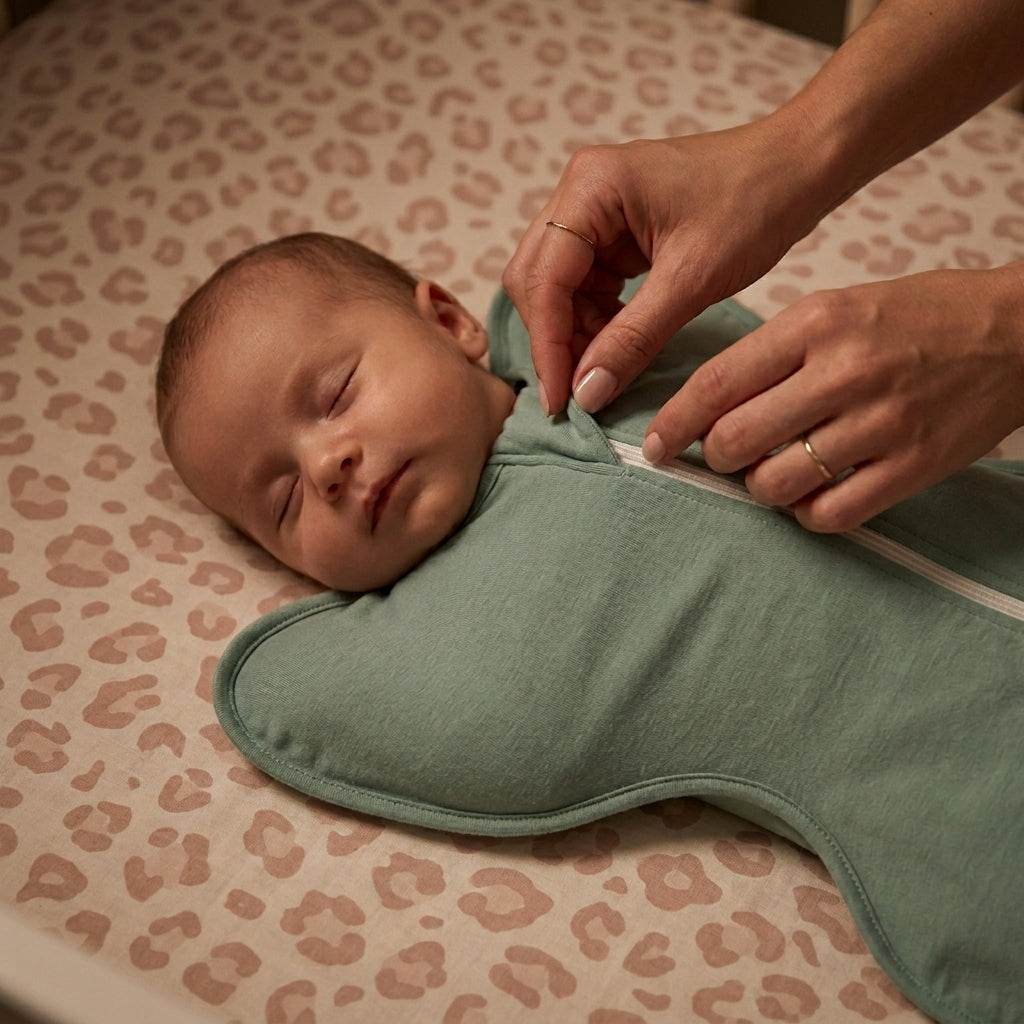 Baby swaddle sleep sack with full-length front zip