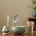 Ceramic mixing bowl with bamboo whisk