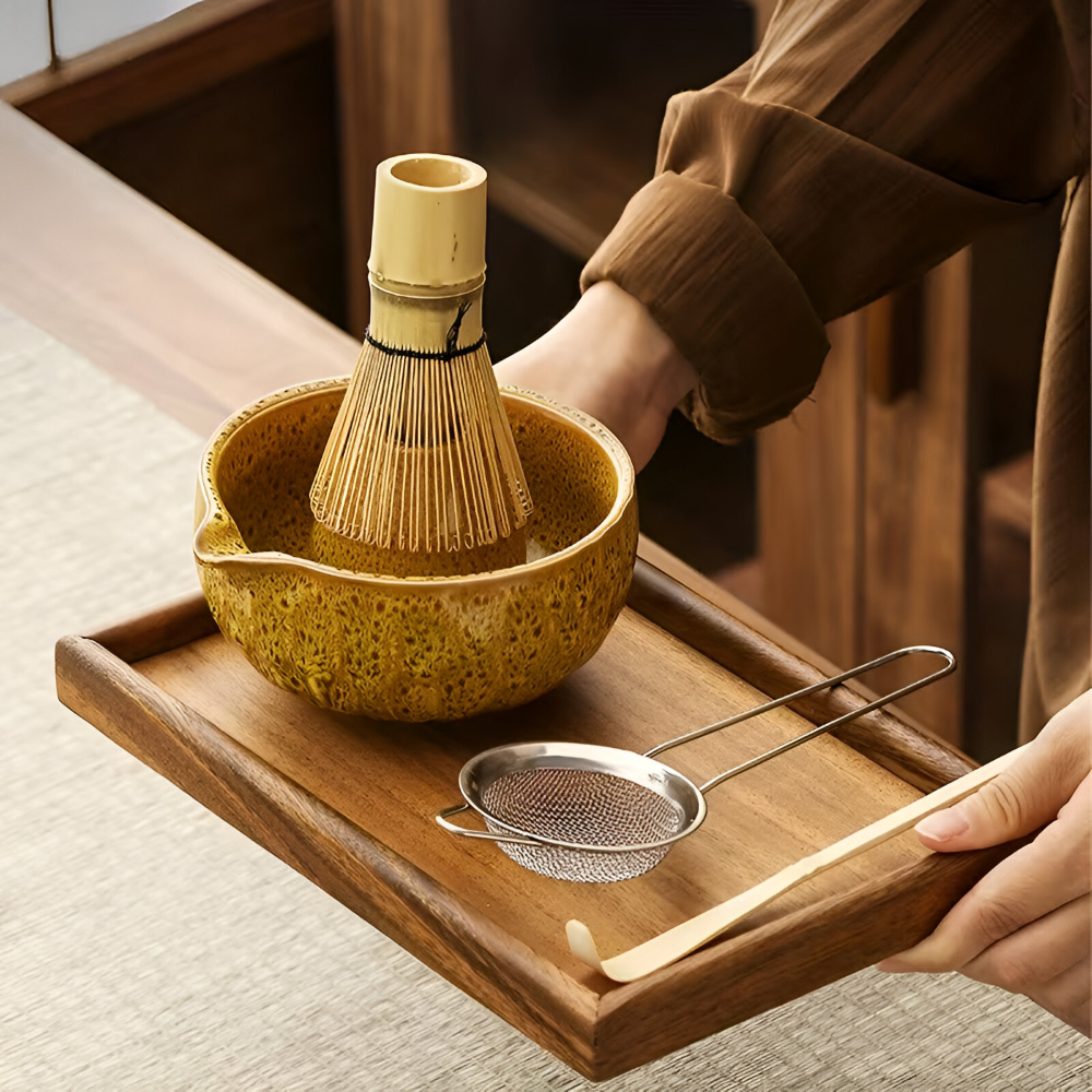 Ceramic mixing bowl with bamboo whisk