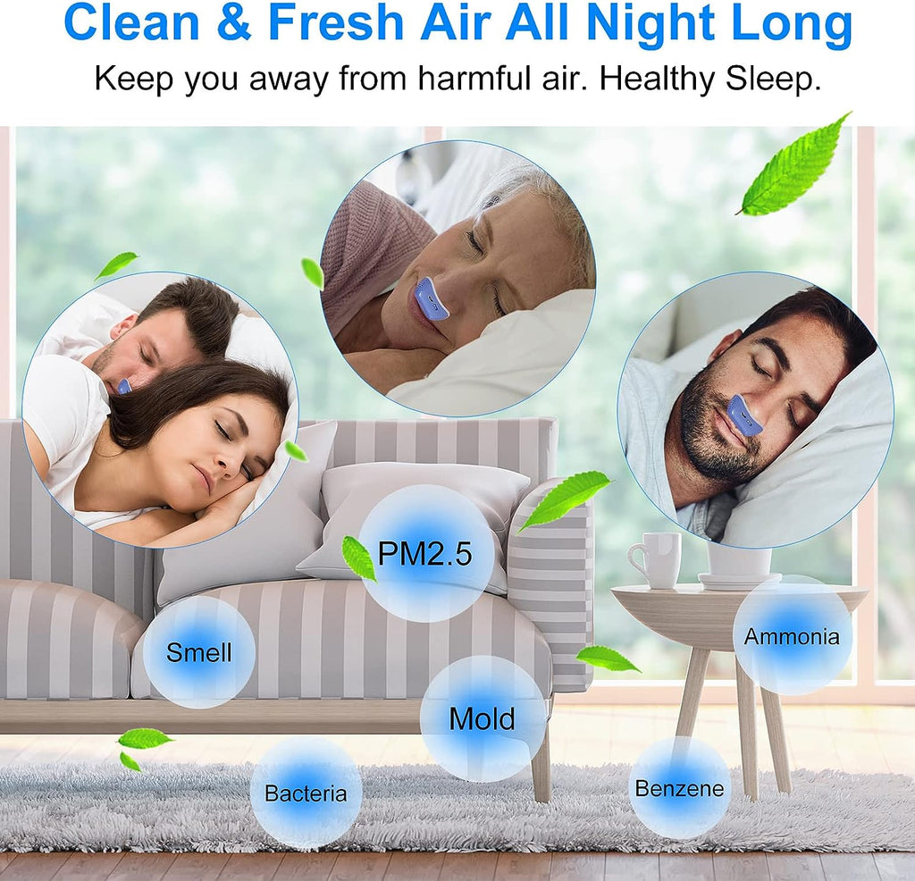 Blue compact nasal airflow device with two visible fan openings