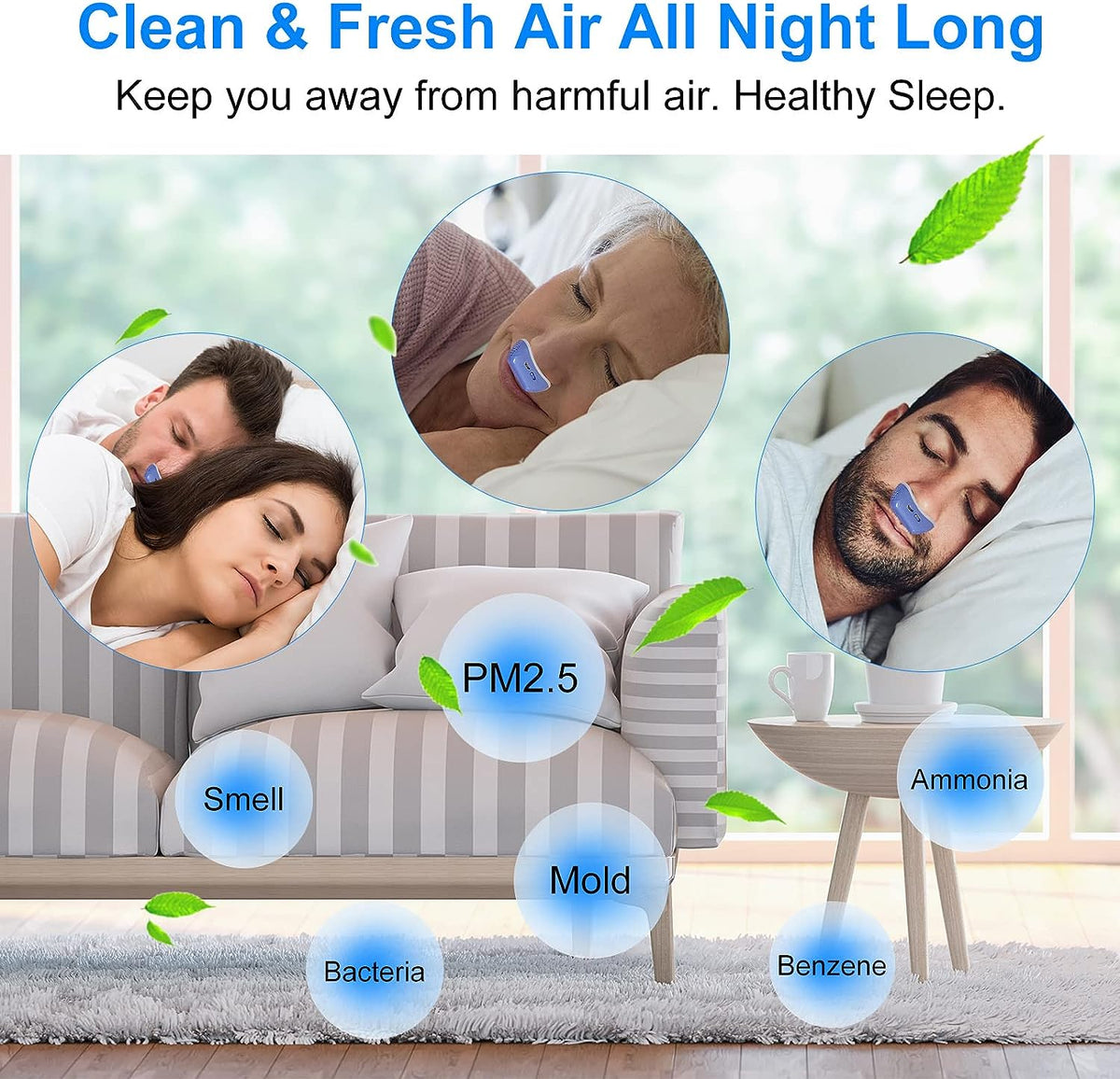 Blue compact nasal airflow device with two visible fan openings