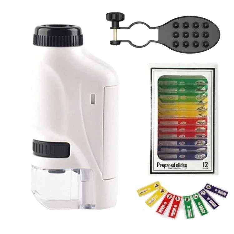 White handheld pocket microscope with clear viewing chamber