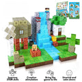 Colourful magnetic building blocks arranged into a game-themed landscape