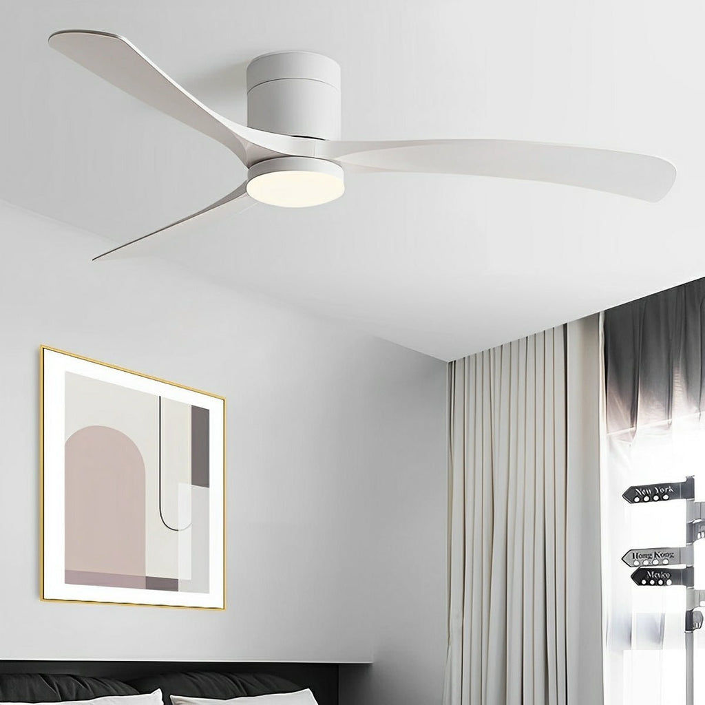 White three blade ceiling fan with integrated circular LED light