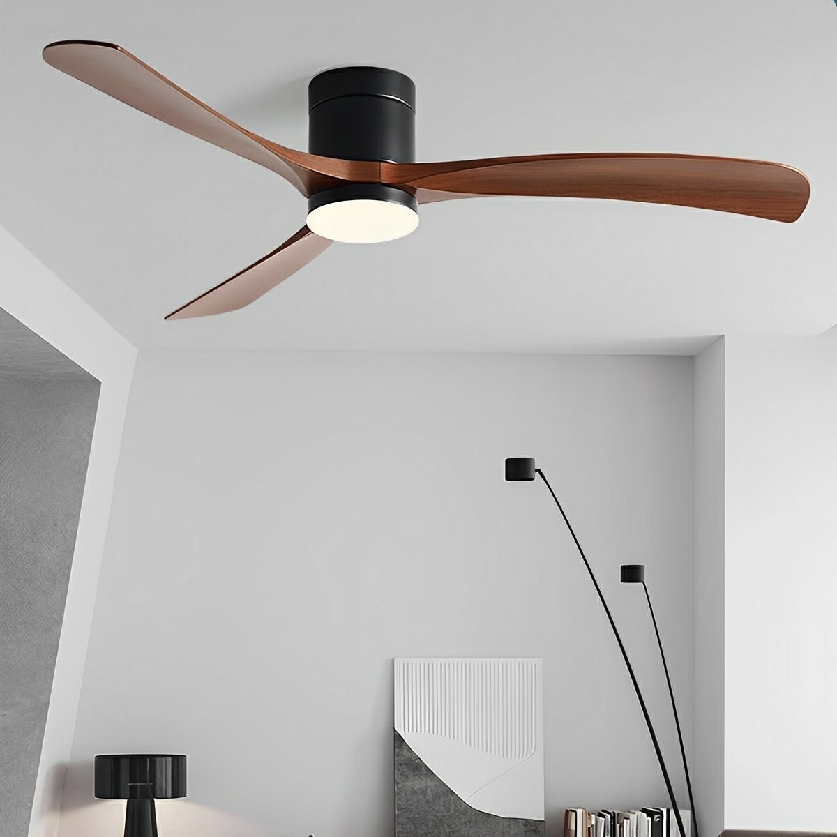 White three blade ceiling fan with integrated circular LED light