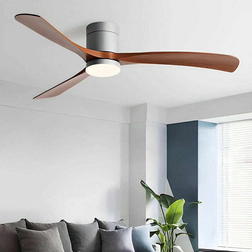 White three blade ceiling fan with integrated circular LED light