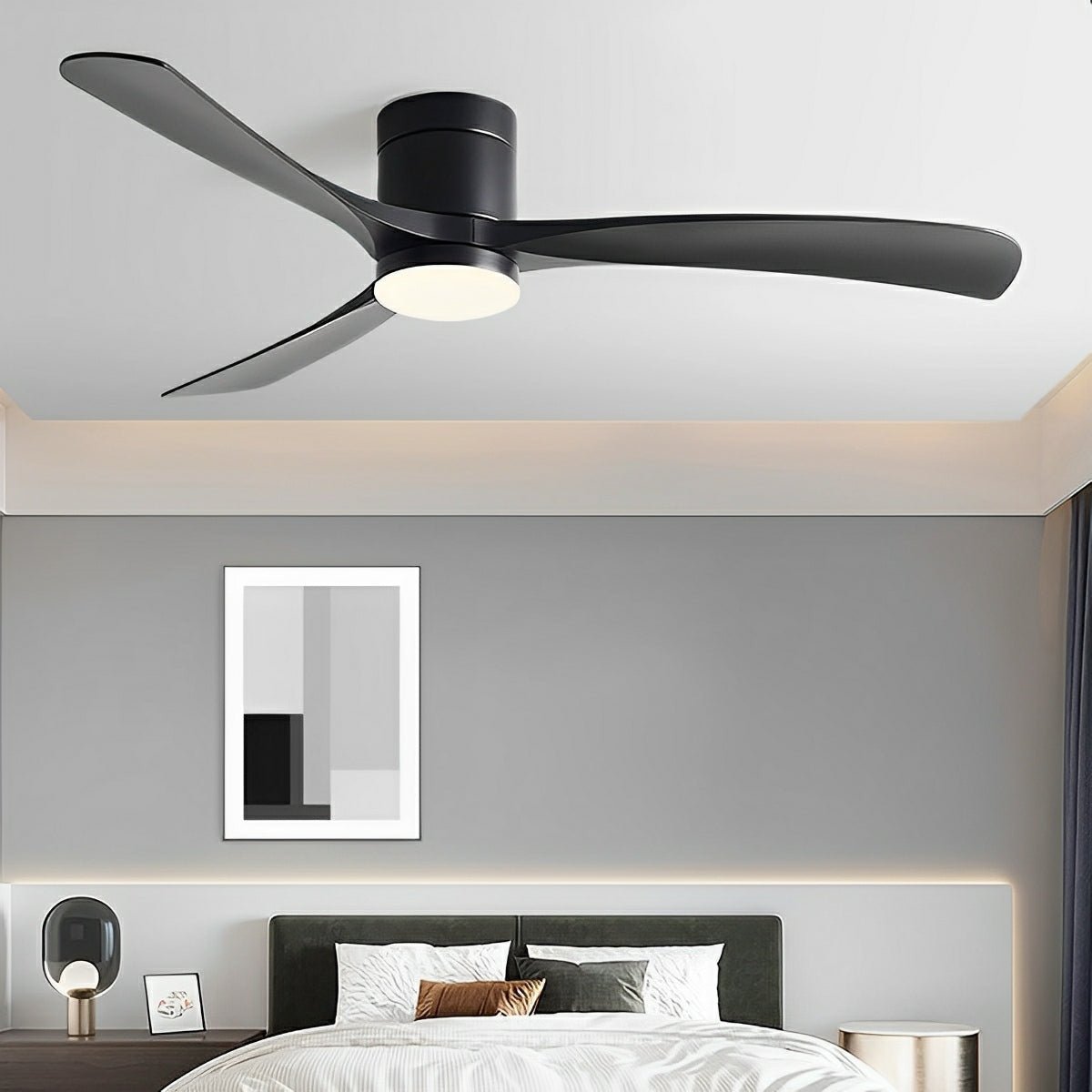 White three blade ceiling fan with integrated circular LED light