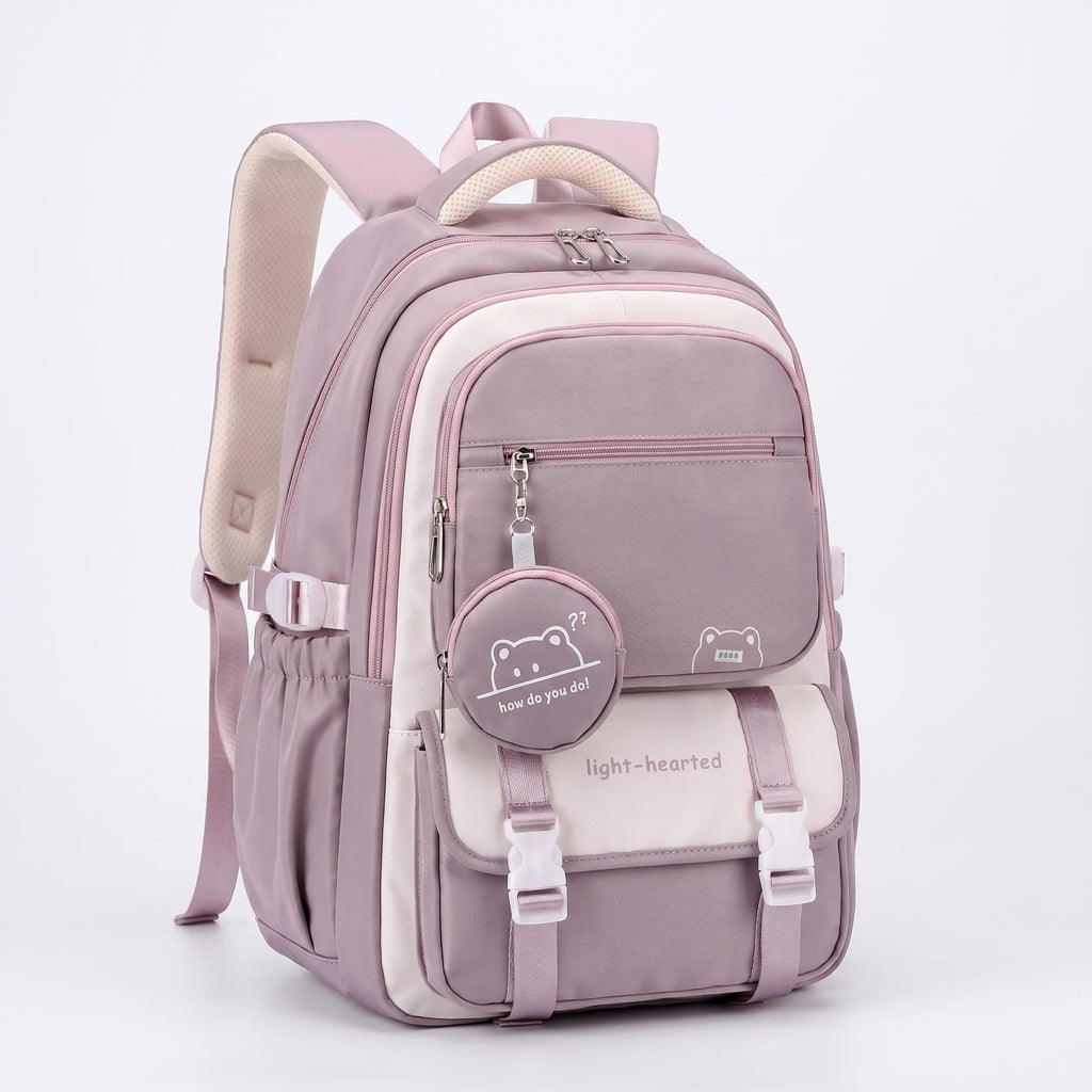 Multi-pocket school backpack with front pouch and adjustable shoulder straps