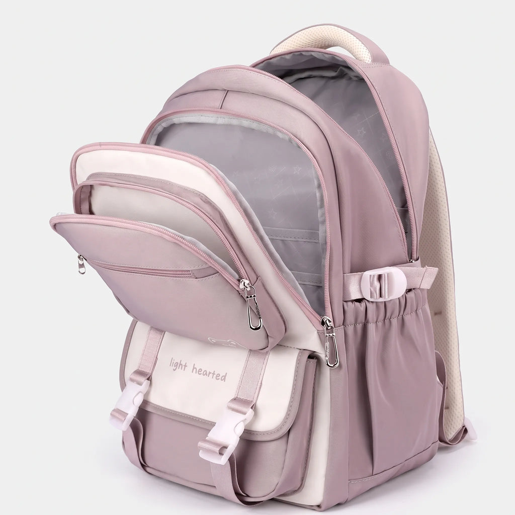 Multi-pocket school backpack with front pouch and adjustable shoulder straps