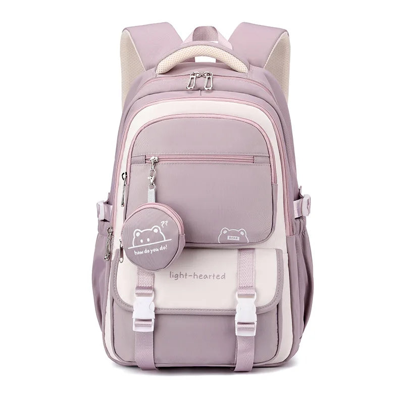 Multi-pocket school backpack with front pouch and adjustable shoulder straps